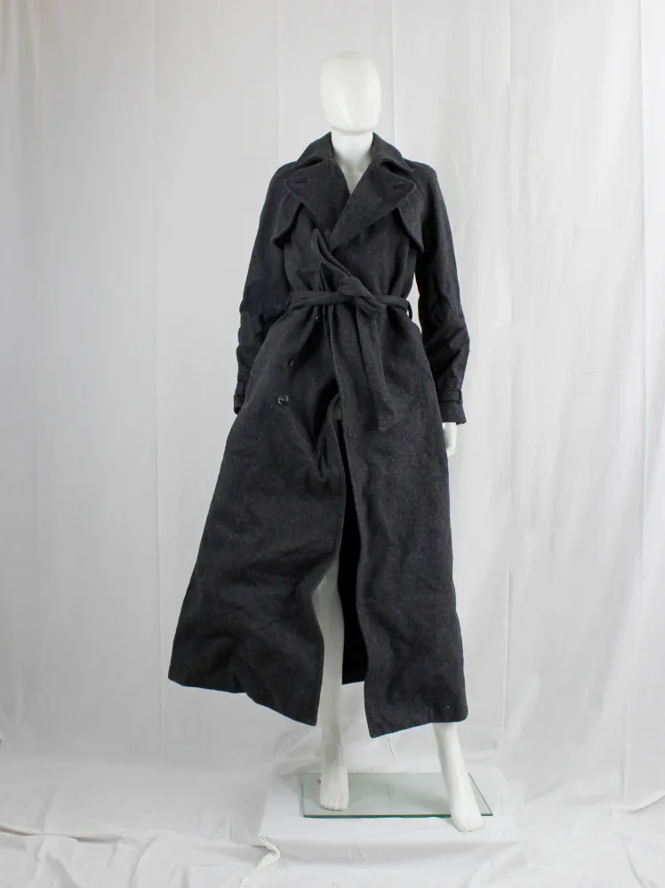 A.F. Vandevorst grey wrinkled wool maxi coat with interwoven metallic — fall 2015