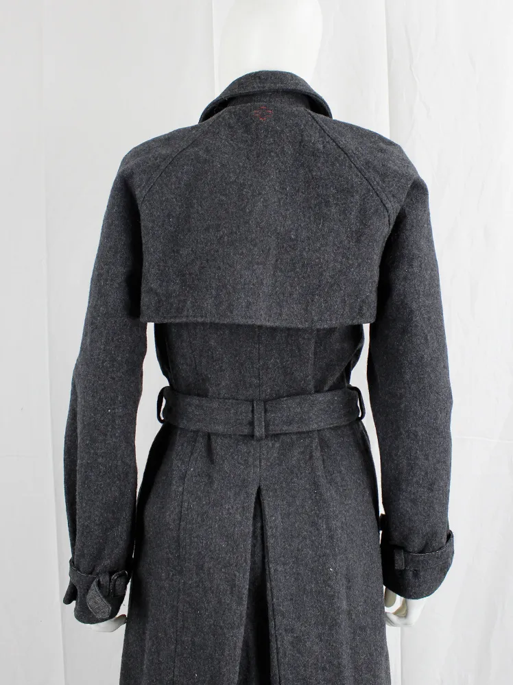 A.F. Vandevorst grey wrinkled wool maxi coat with interwoven metallic — fall 2015