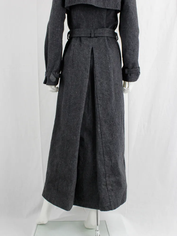 A.F. Vandevorst grey wrinkled wool maxi coat with interwoven metallic — fall 2015