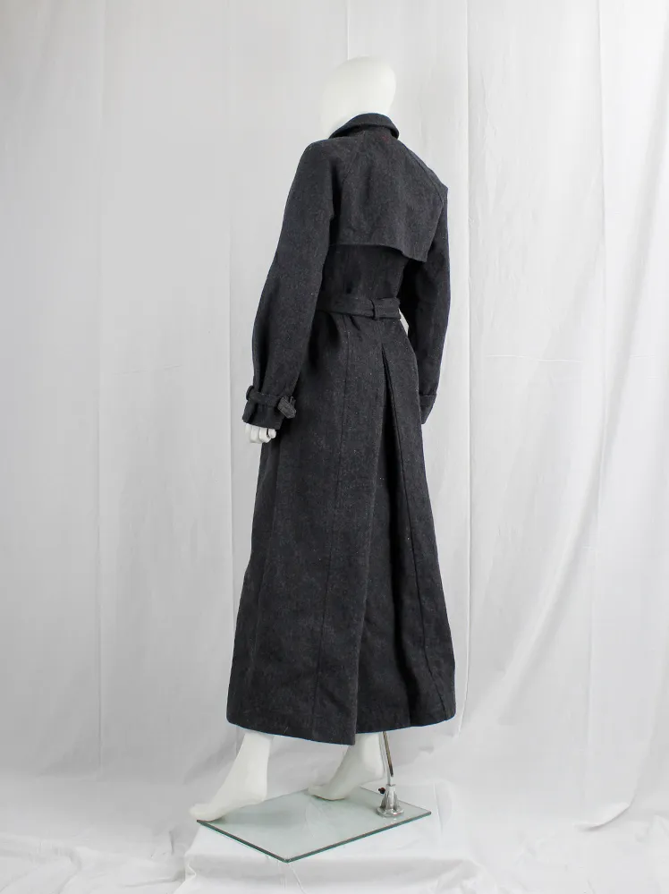 A.F. Vandevorst grey wrinkled wool maxi coat with interwoven metallic — fall 2015