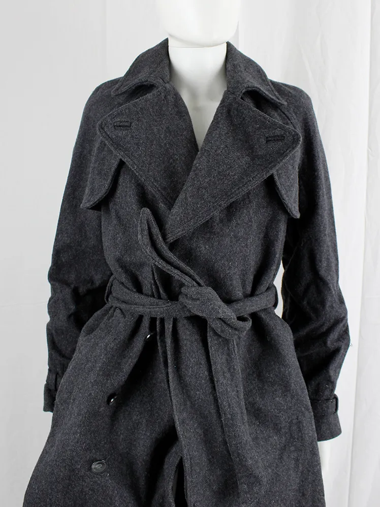 A.F. Vandevorst grey wrinkled wool maxi coat with interwoven metallic — fall 2015