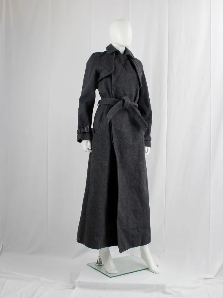 A.F. Vandevorst grey wrinkled wool maxi coat with interwoven metallic — fall 2015