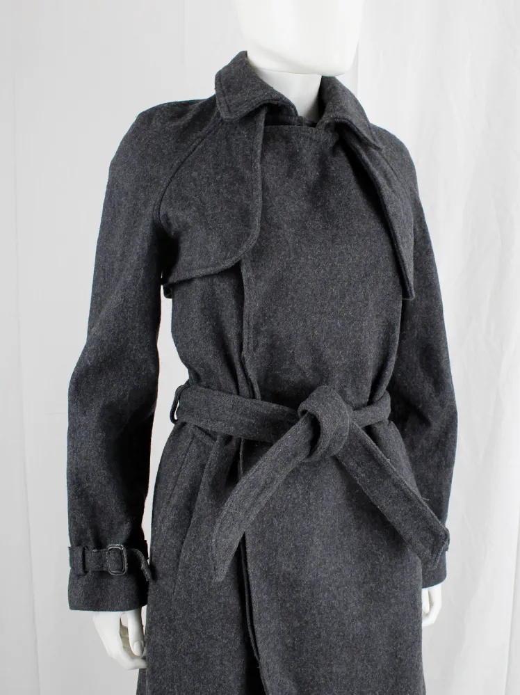 A.F. Vandevorst grey wrinkled wool maxi coat with interwoven metallic — fall 2015