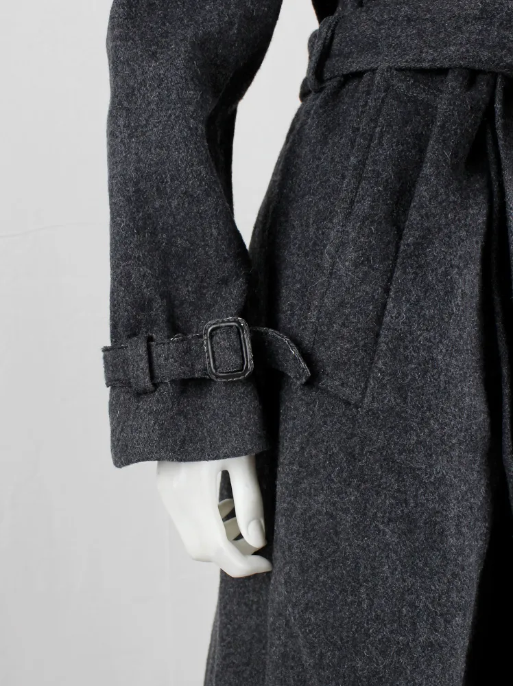 A.F. Vandevorst grey wrinkled wool maxi coat with interwoven metallic — fall 2015