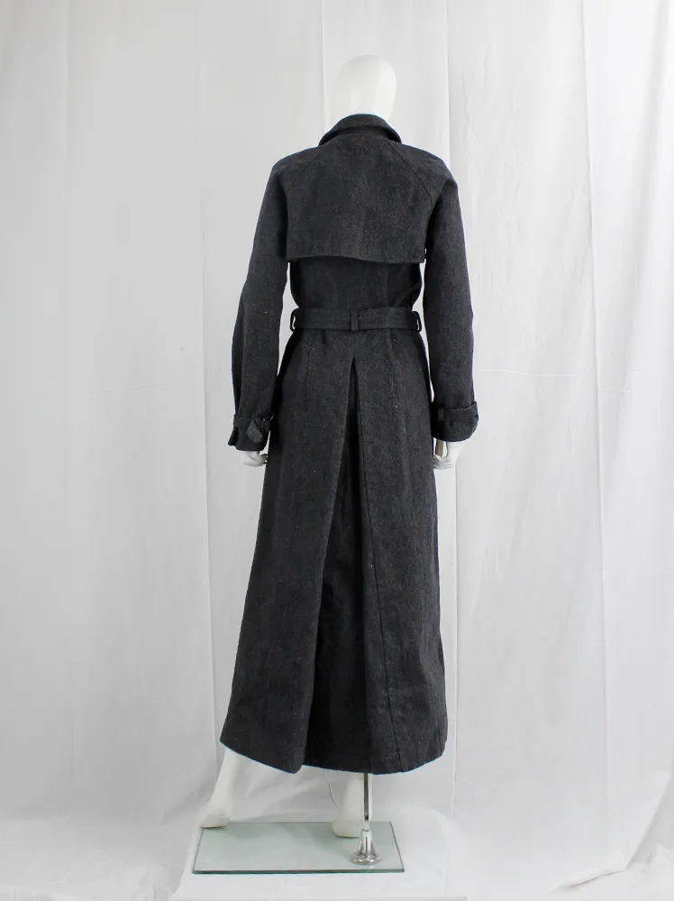 A.F. Vandevorst grey wrinkled wool maxi coat with interwoven metallic — fall 2015