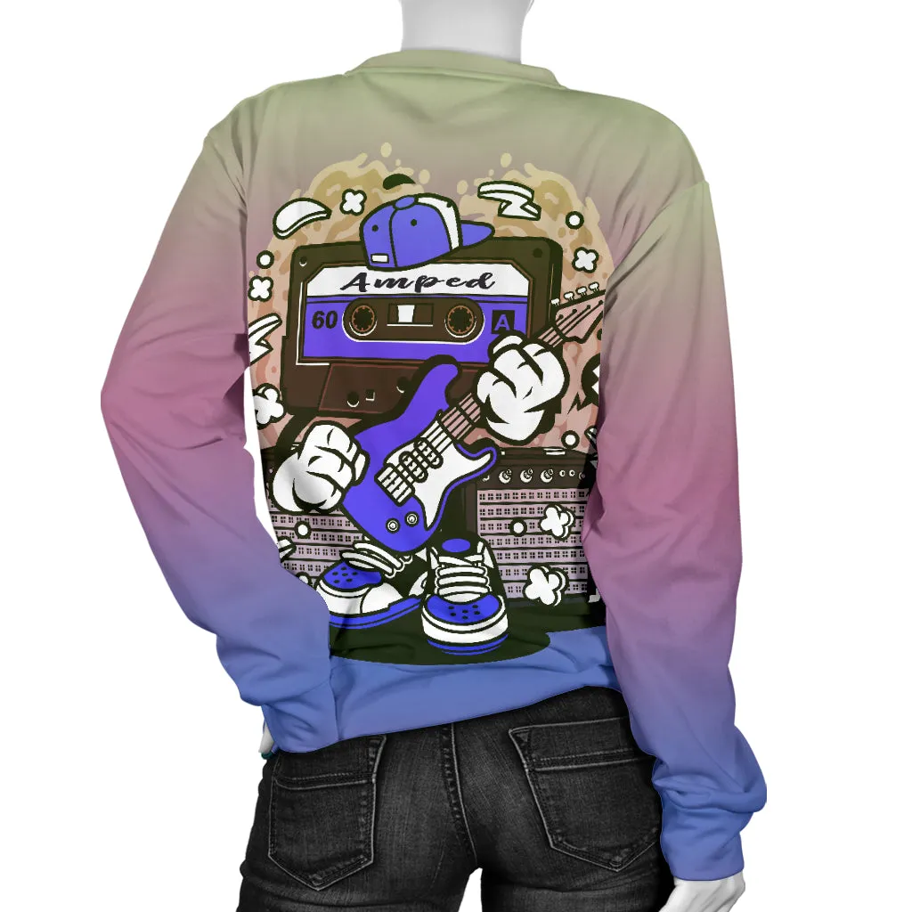 Amped Guitar All Over Print Women's Sweater for Musicians and Music Freaks