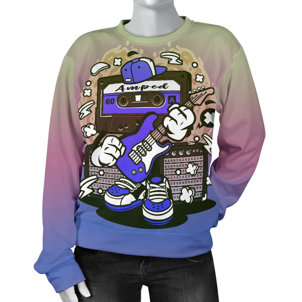 Amped Guitar All Over Print Women's Sweater for Musicians and Music Freaks