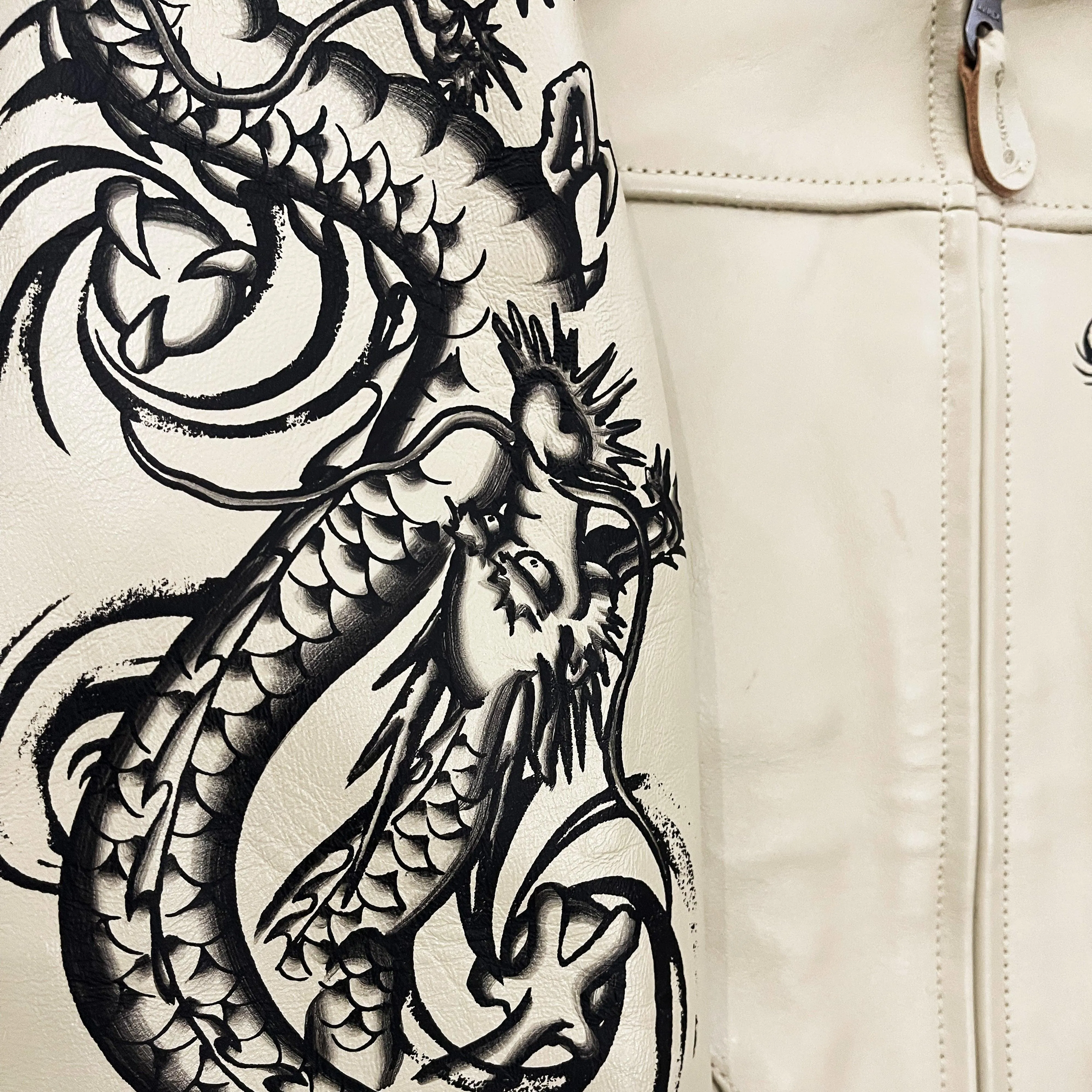 Avirex Leather Dragon Painted Jacket