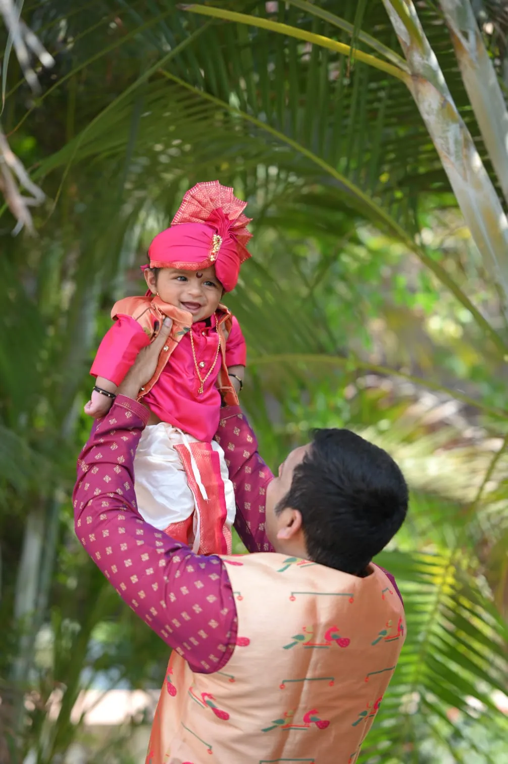 Baby boy set- premium pink paithani kurta with cream dhoti and jacket set with pheta and booties