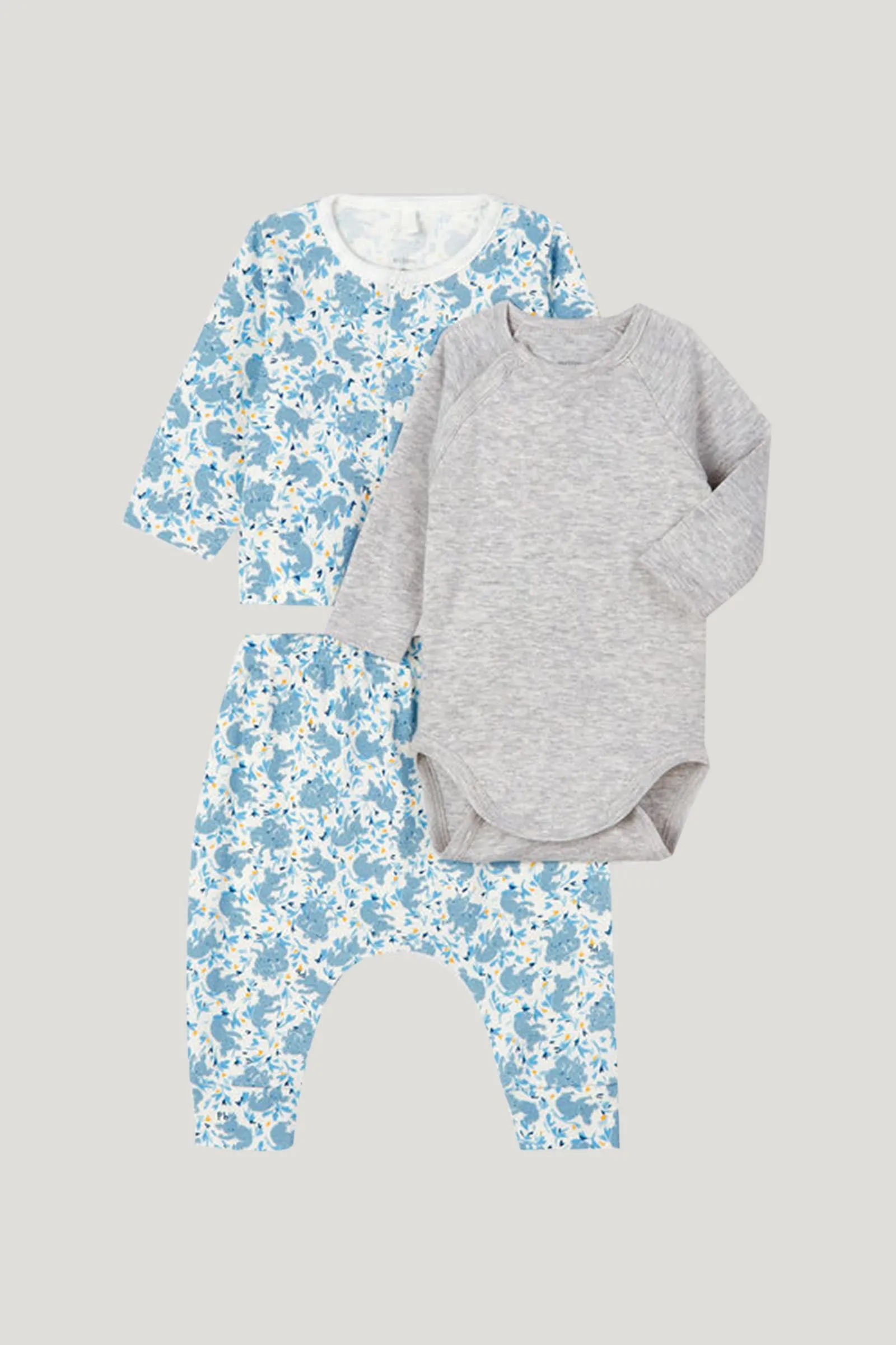 Baby Boy's White With Koala Print Long Suit Set