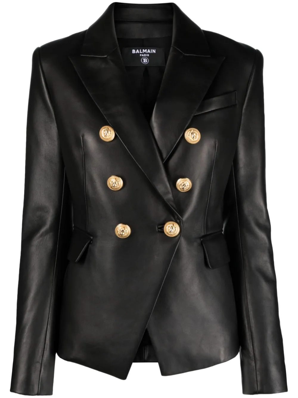 BALMAIN Black Leather Jacket for Women - 24SS Outer cf1sg008lb240pa