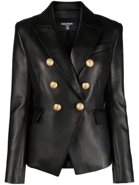 BALMAIN Black Leather Jacket for Women - 24SS Outer cf1sg008lb240pa