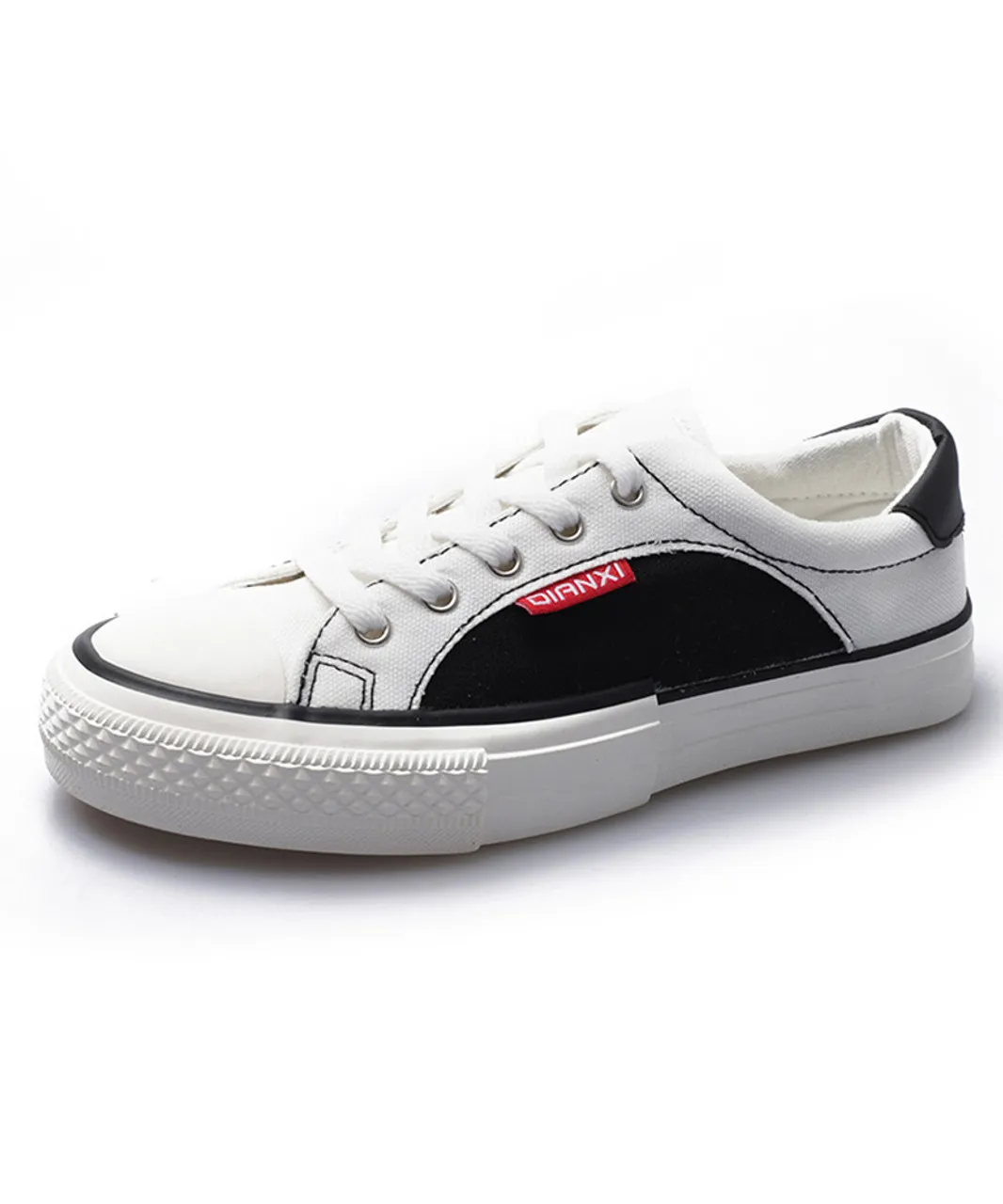 Black white canvas lace up shoe sneaker