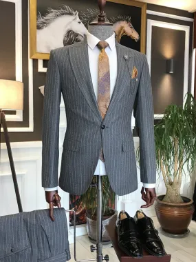 Bojoni Grey Striped Slim-Fit Suit 2-Piece