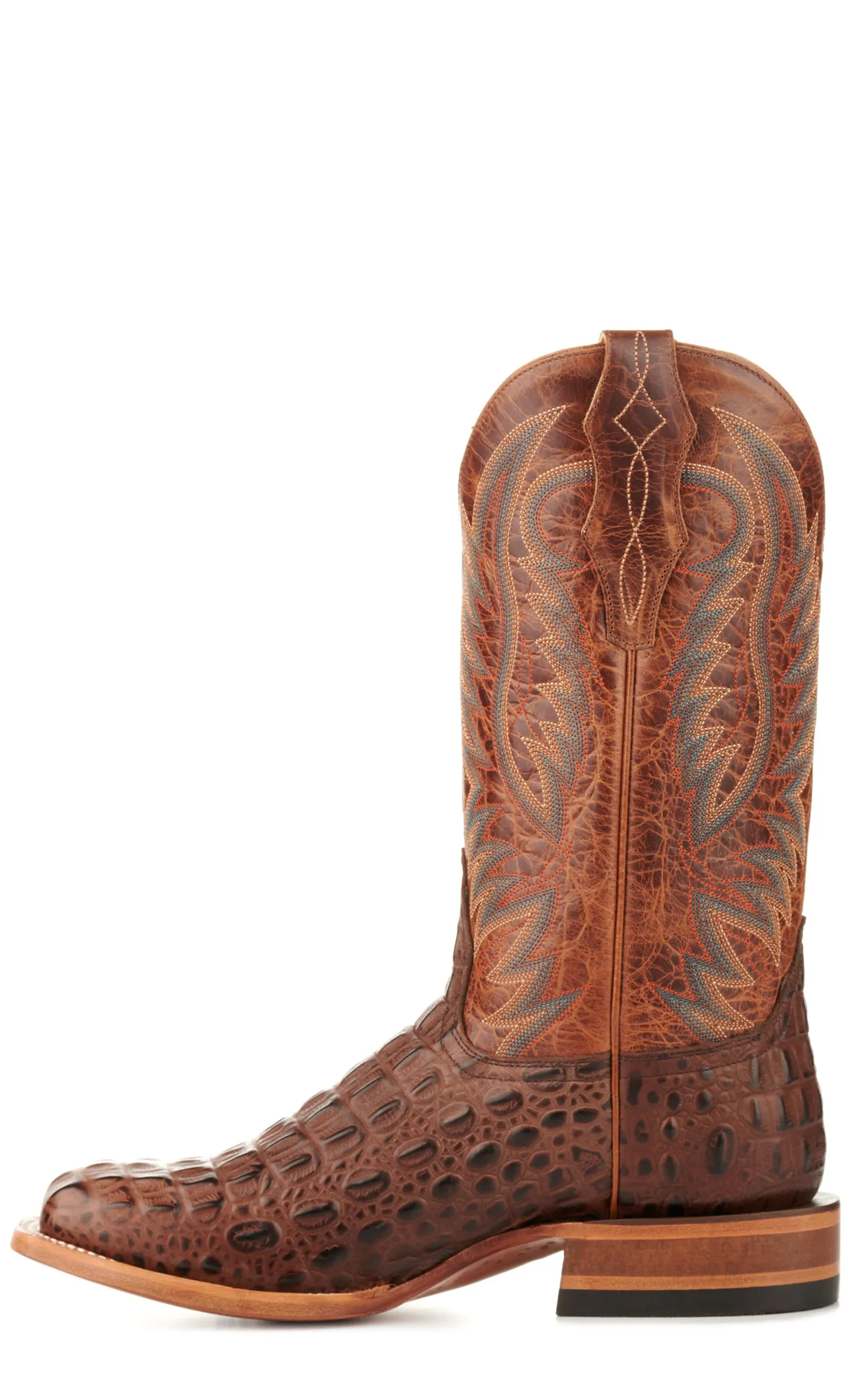 Cavender's Men's Brass and Chocolate Caiman Print Wide Square Toe Cowboy Boots