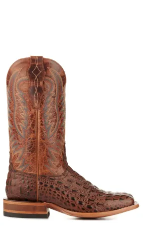 Cavender's Men's Brass and Chocolate Caiman Print Wide Square Toe Cowboy Boots