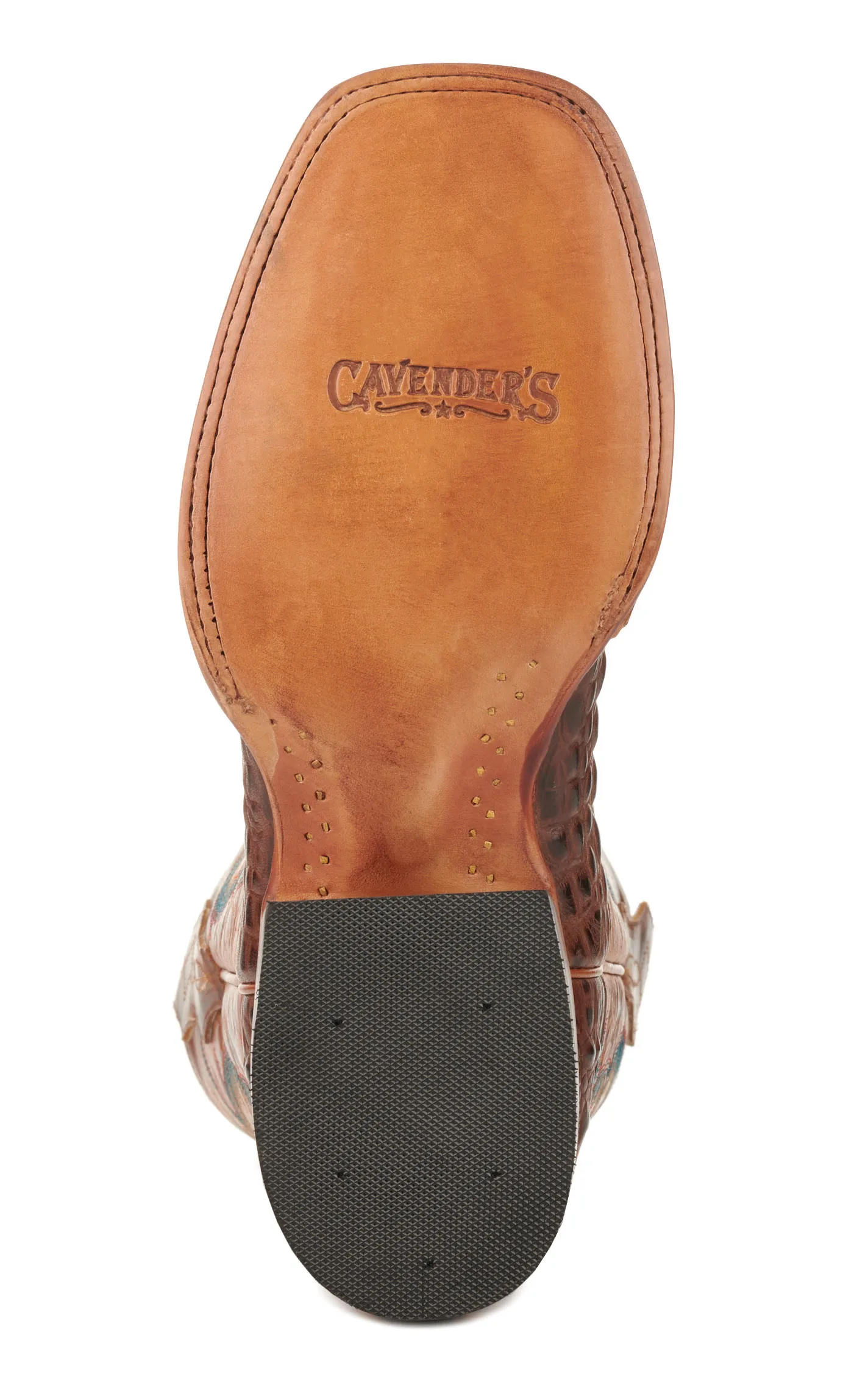 Cavender's Men's Brass and Chocolate Caiman Print Wide Square Toe Cowboy Boots