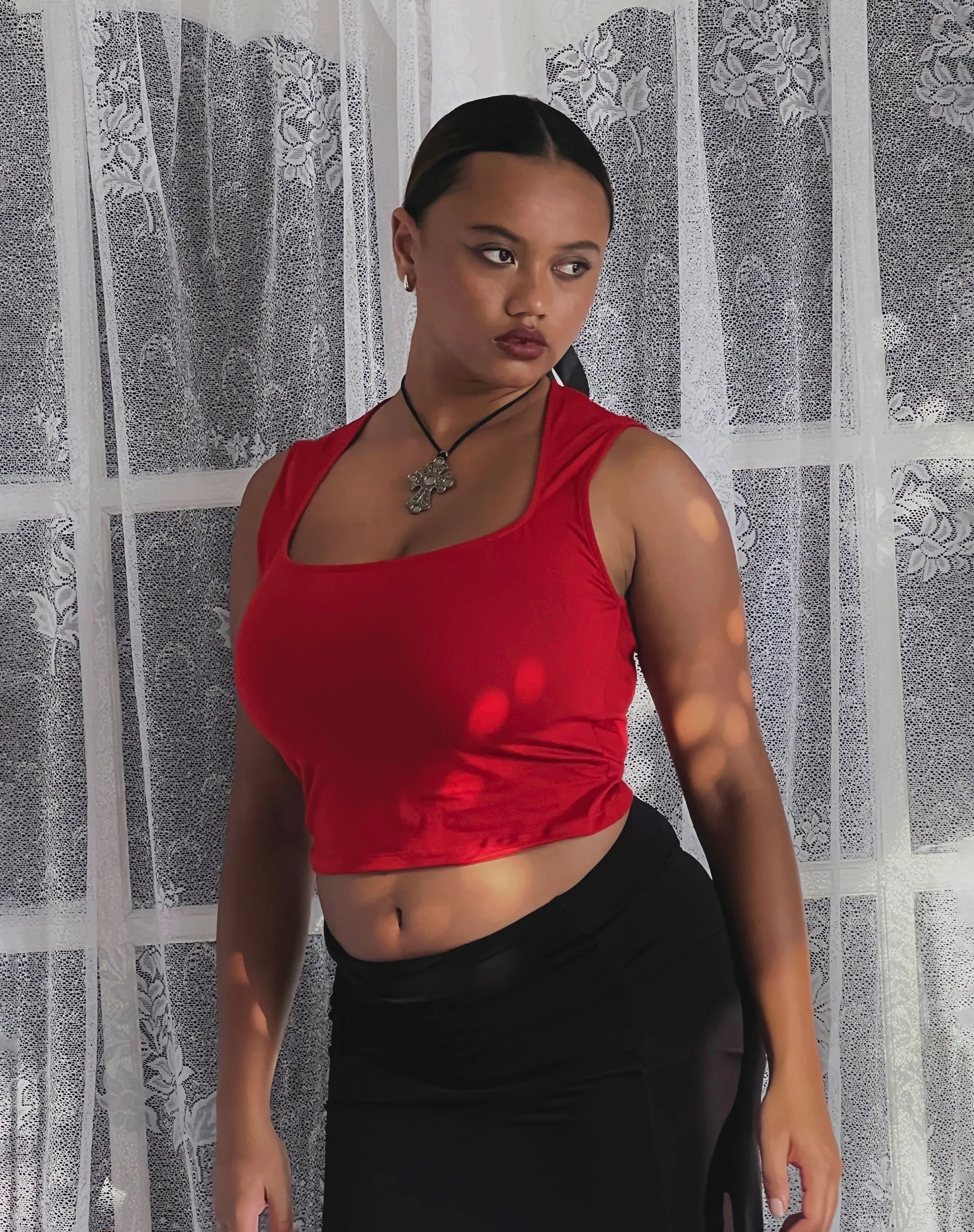 Charya Off The Shoulder Top in Adrenaline Red