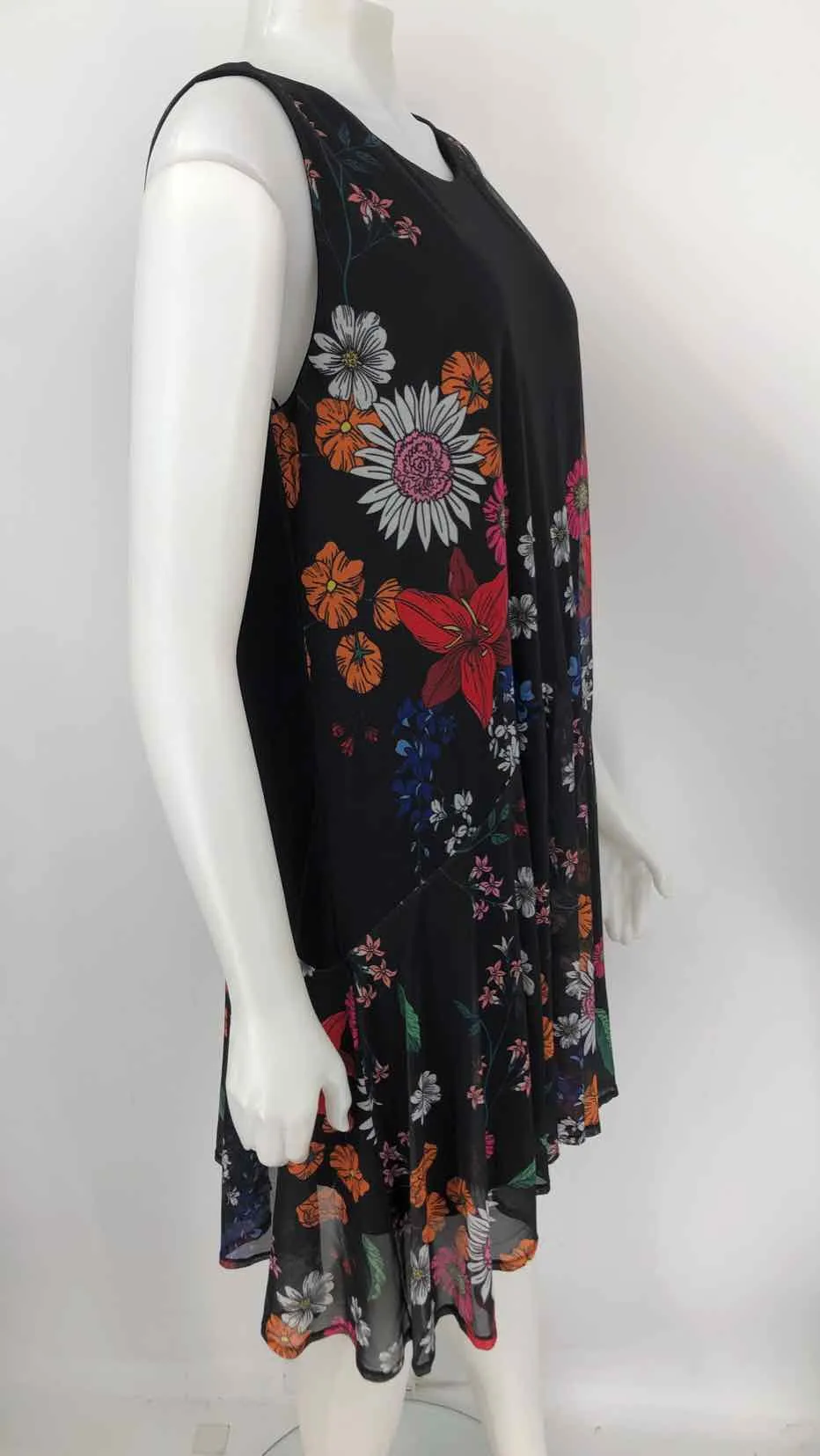 DESIGUAL Black Pink Multi Mesh Floral Tank Size X-LARGE Dress