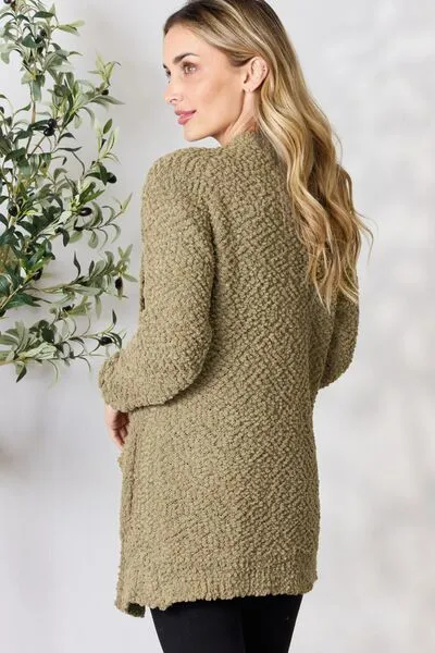 Falling For You Open Front Popcorn Cardigan in Khaki