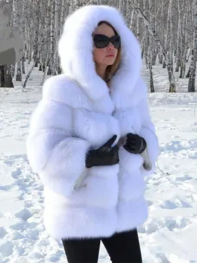 Faux Fur Coat With Hood Warm Winter 2024 Short Plush Eco-friendly Fur Coat For Women