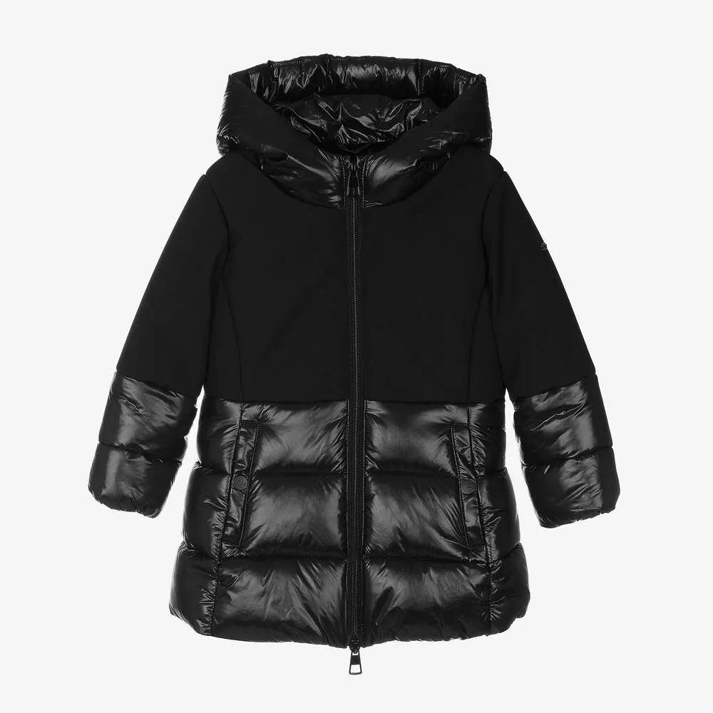 Girls Black Hooded Puffer Coat