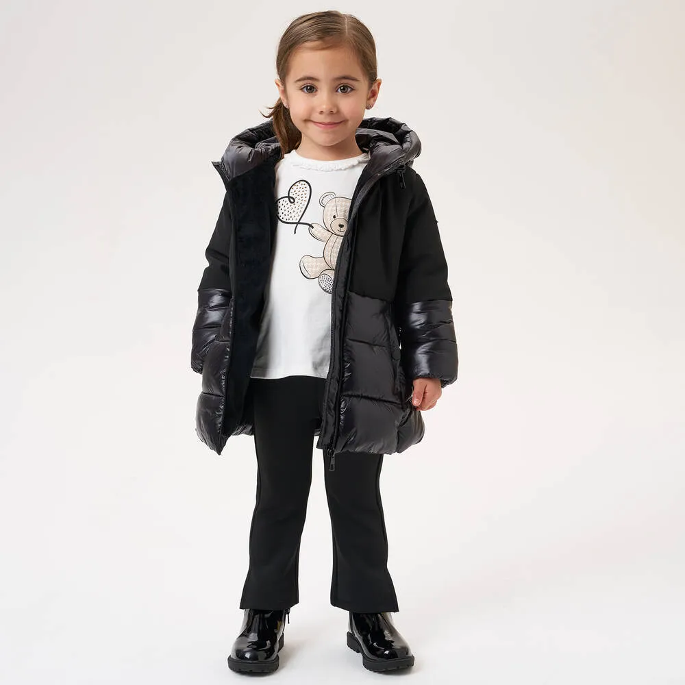 Girls Black Hooded Puffer Coat