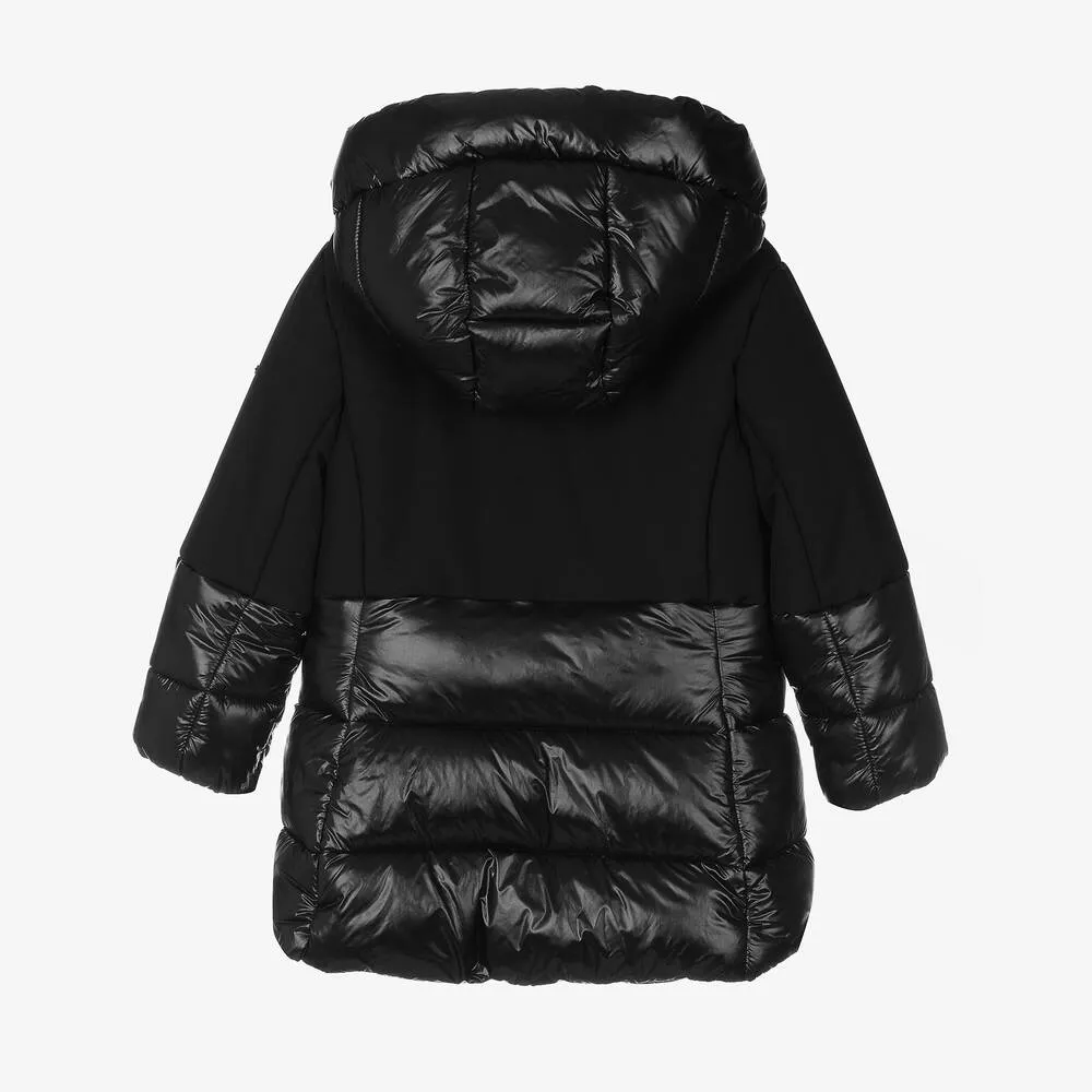 Girls Black Hooded Puffer Coat