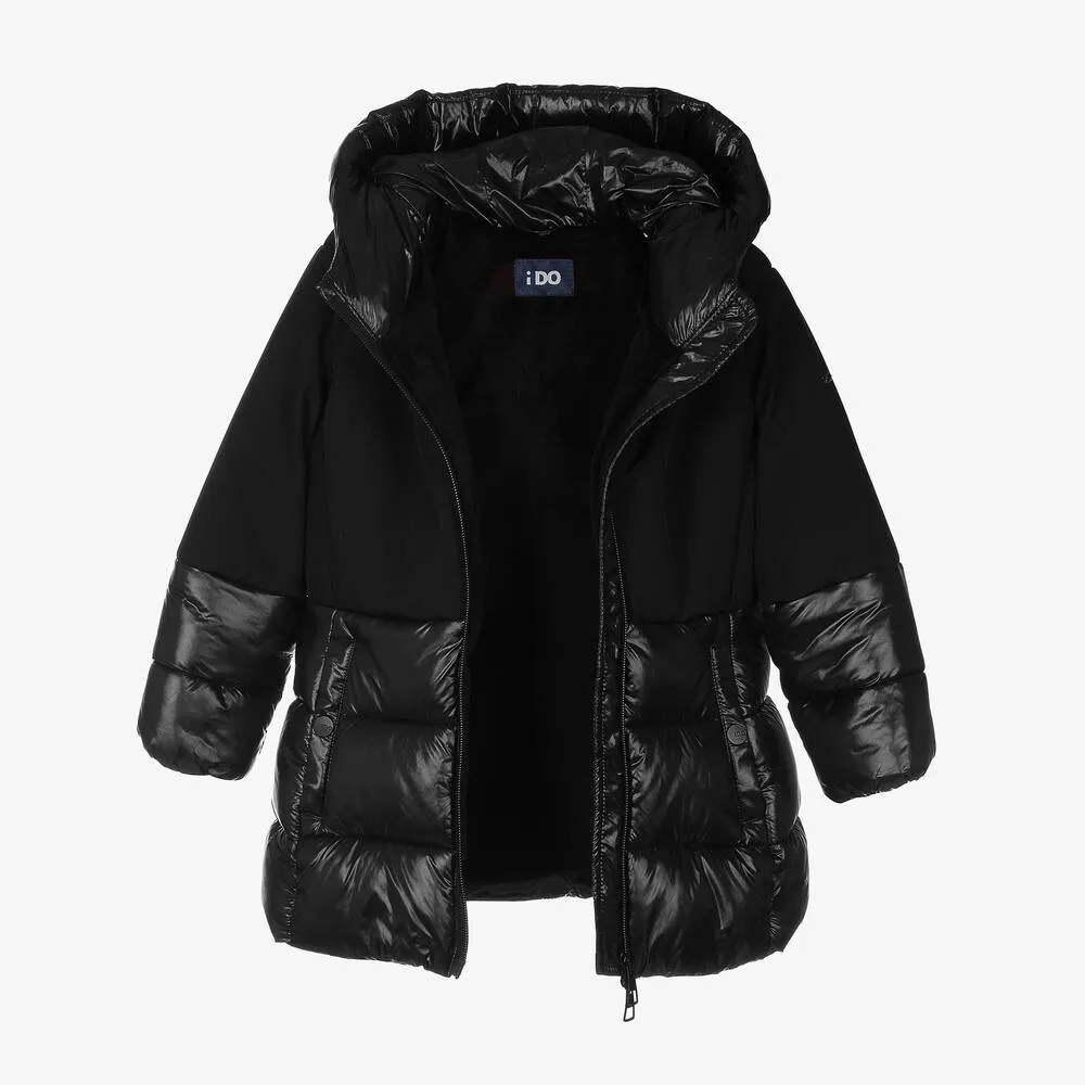 Girls Black Hooded Puffer Coat