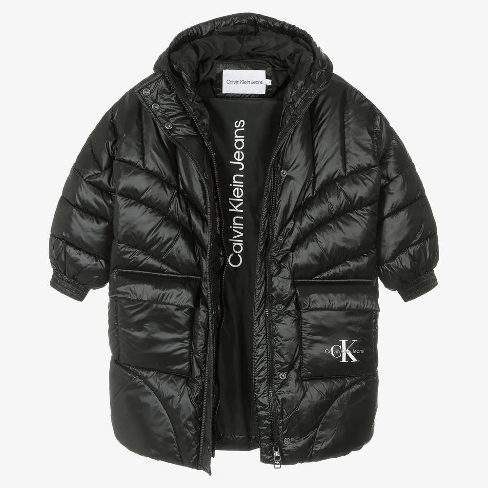 Girls Black Oversized Puffer Coat