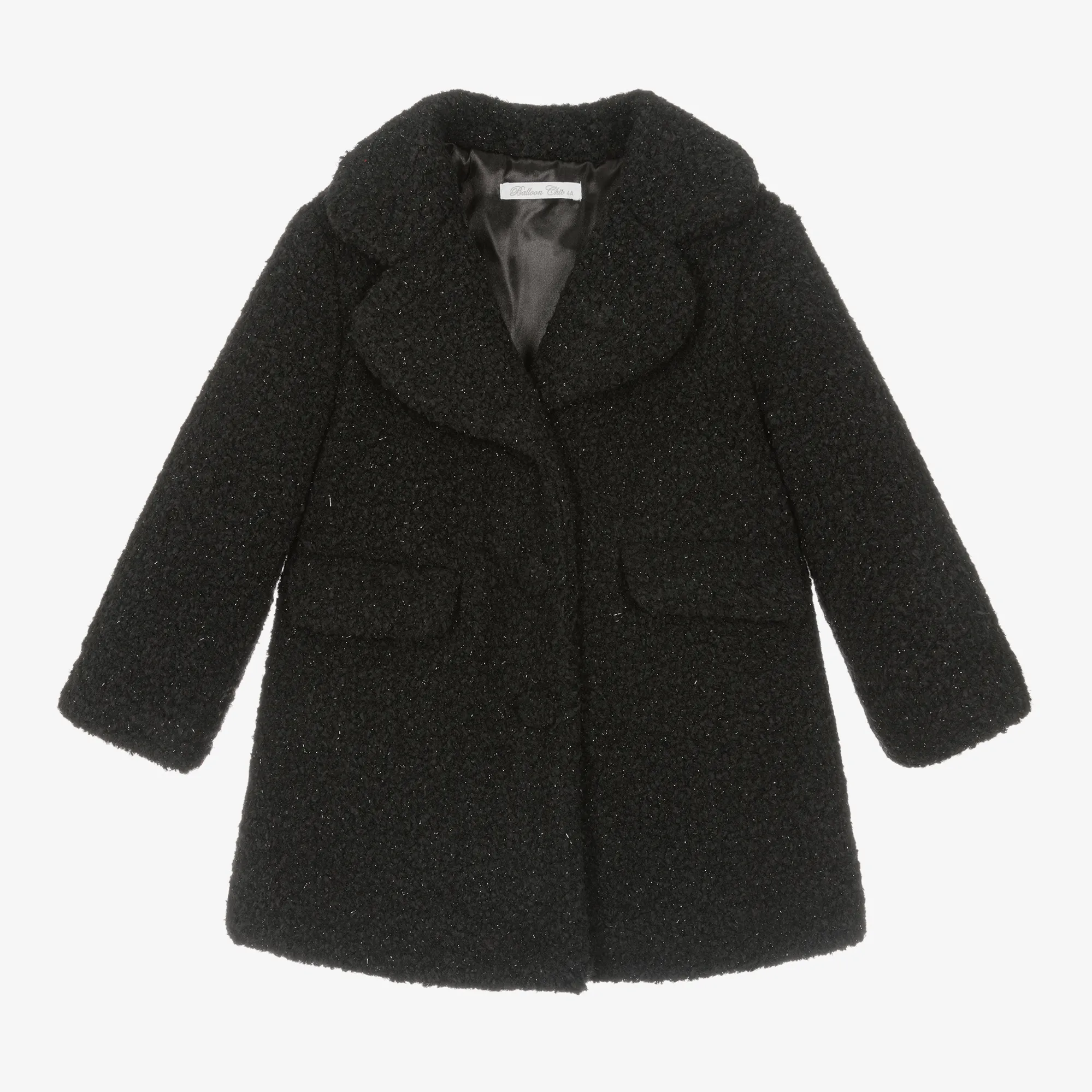 Girls Black Sparkly Bouclé Coat