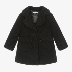 Girls Black Sparkly Bouclé Coat