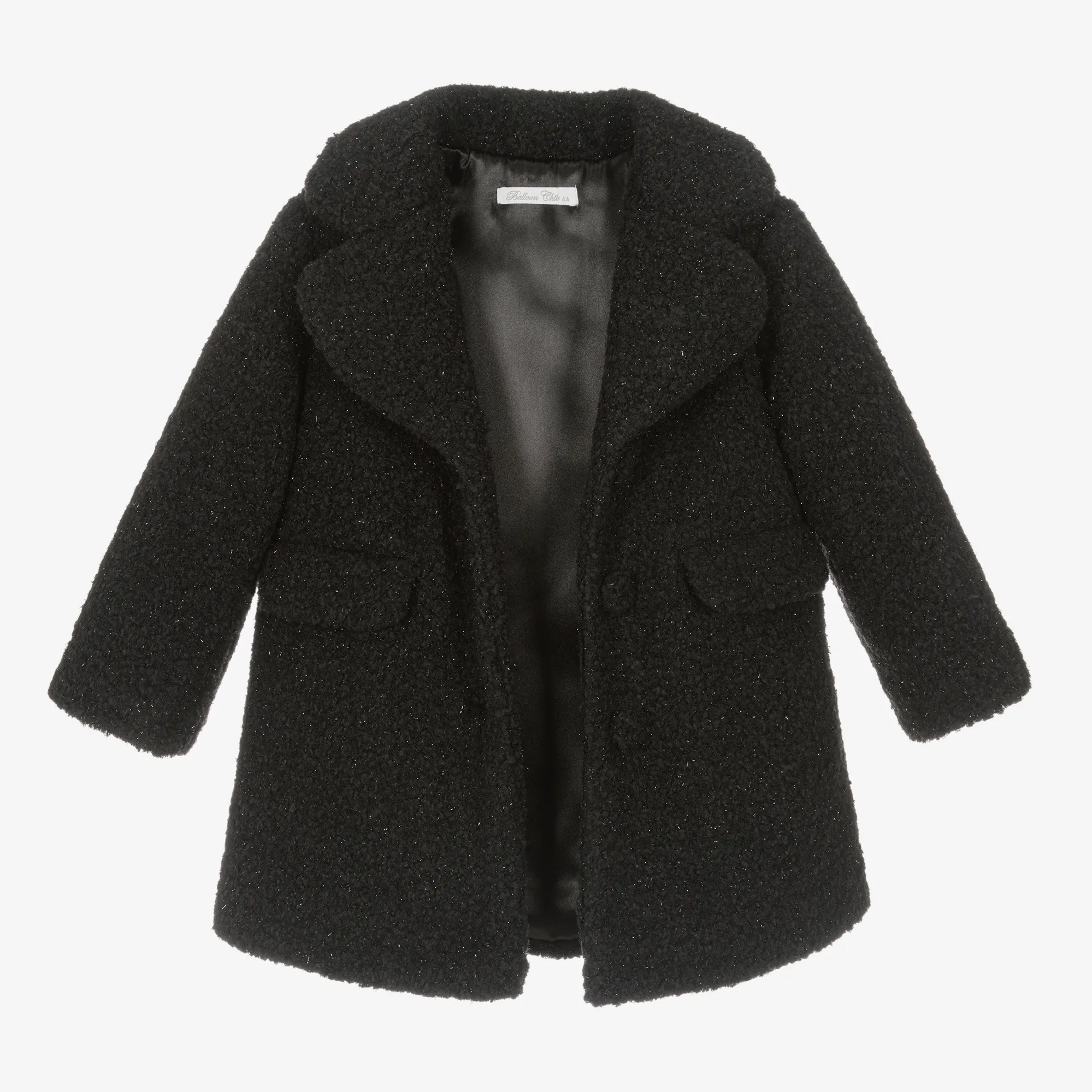 Girls Black Sparkly Bouclé Coat