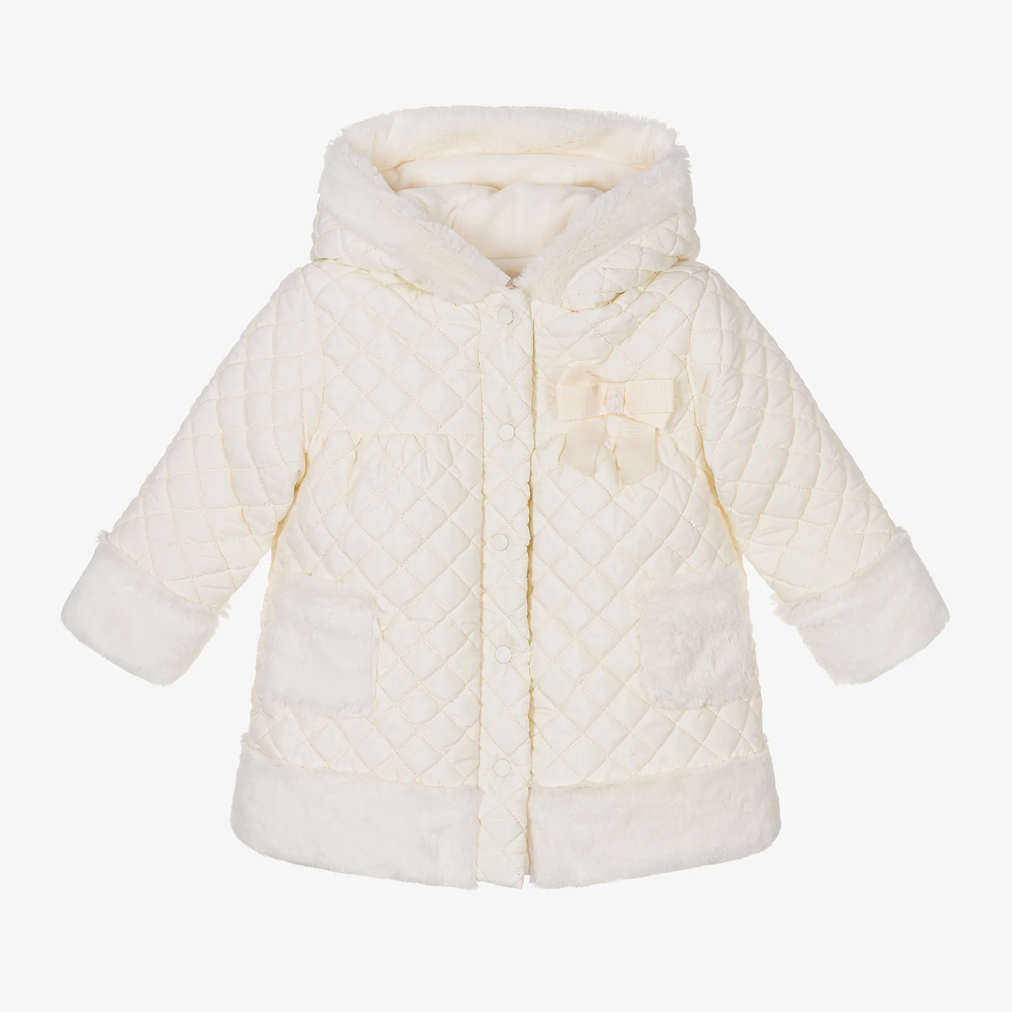 Girls Ivory Quilted Hooded Coat