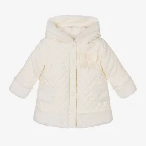 Girls Ivory Quilted Hooded Coat