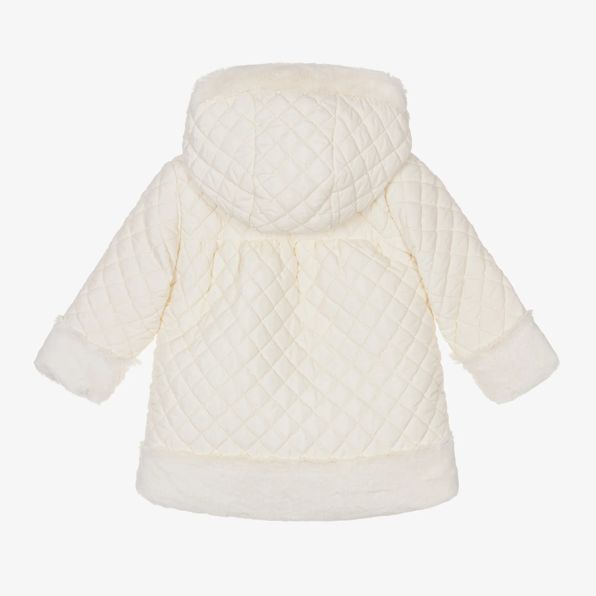 Girls Ivory Quilted Hooded Coat