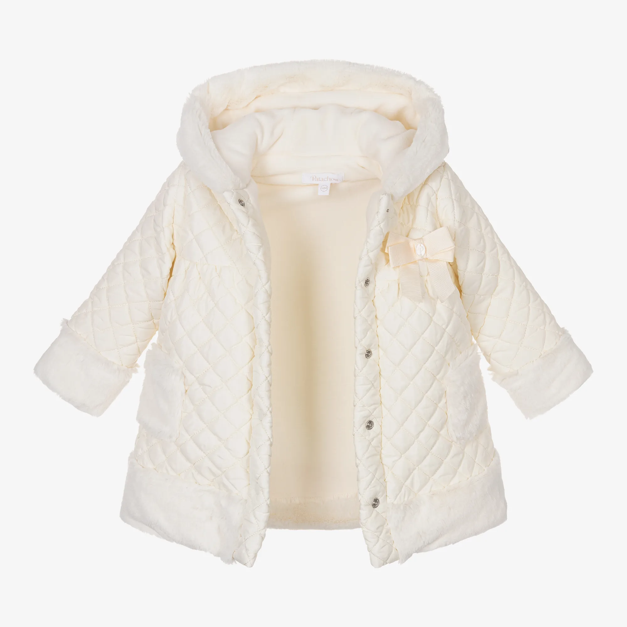 Girls Ivory Quilted Hooded Coat