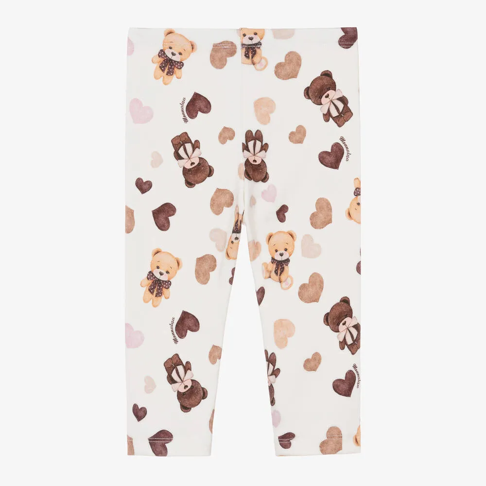 Girls Ivory Teddy & Heart Leggings