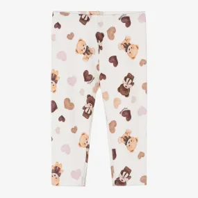 Girls Ivory Teddy & Heart Leggings