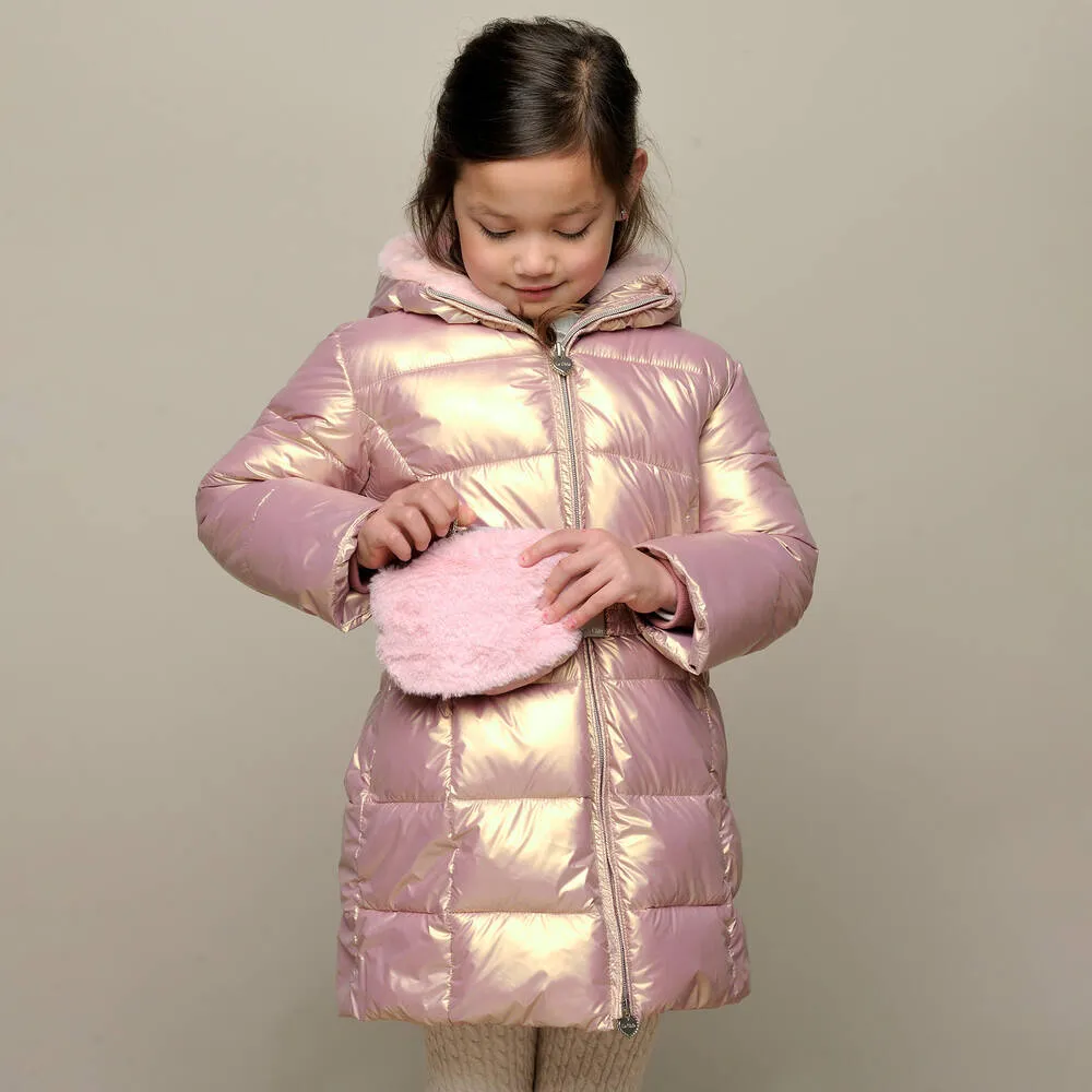 Girls Pink Iridescent Puffer Coat