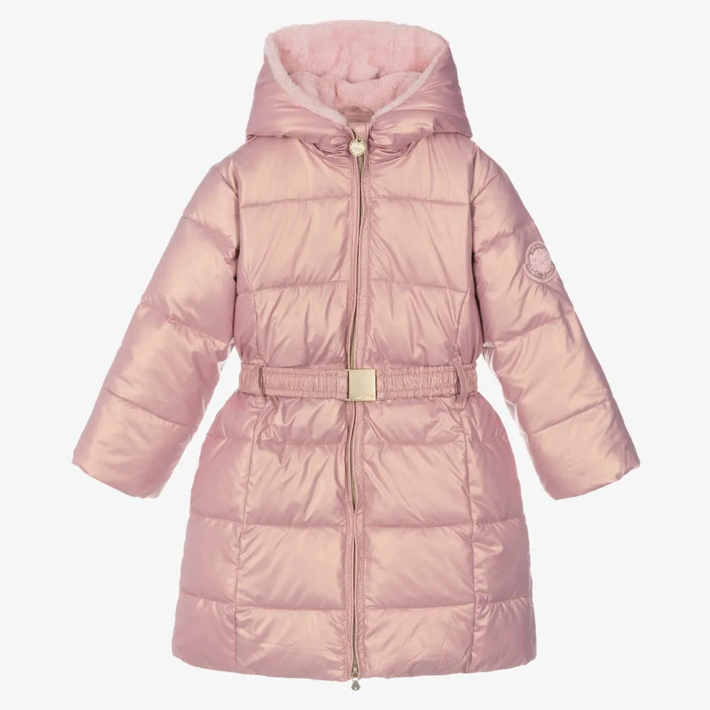 Girls Pink Iridescent Puffer Coat