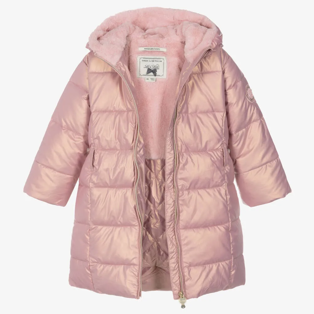 Girls Pink Iridescent Puffer Coat