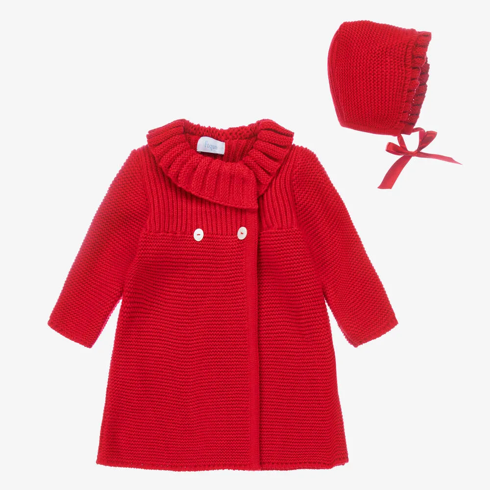 Girls Red Knitted Coat Set