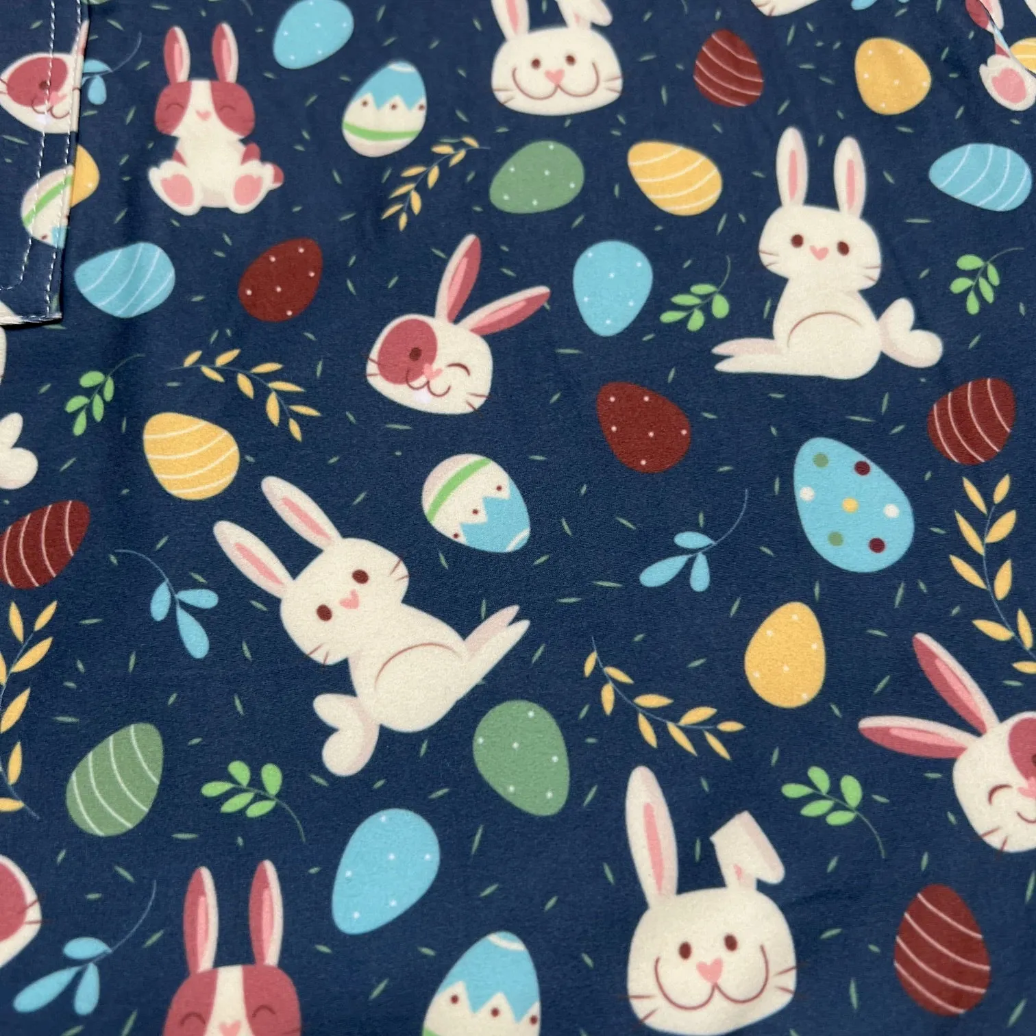 Happy Easter Bunny & Chocolate Egg Print on Navy Blue Leggings w/ Pockets