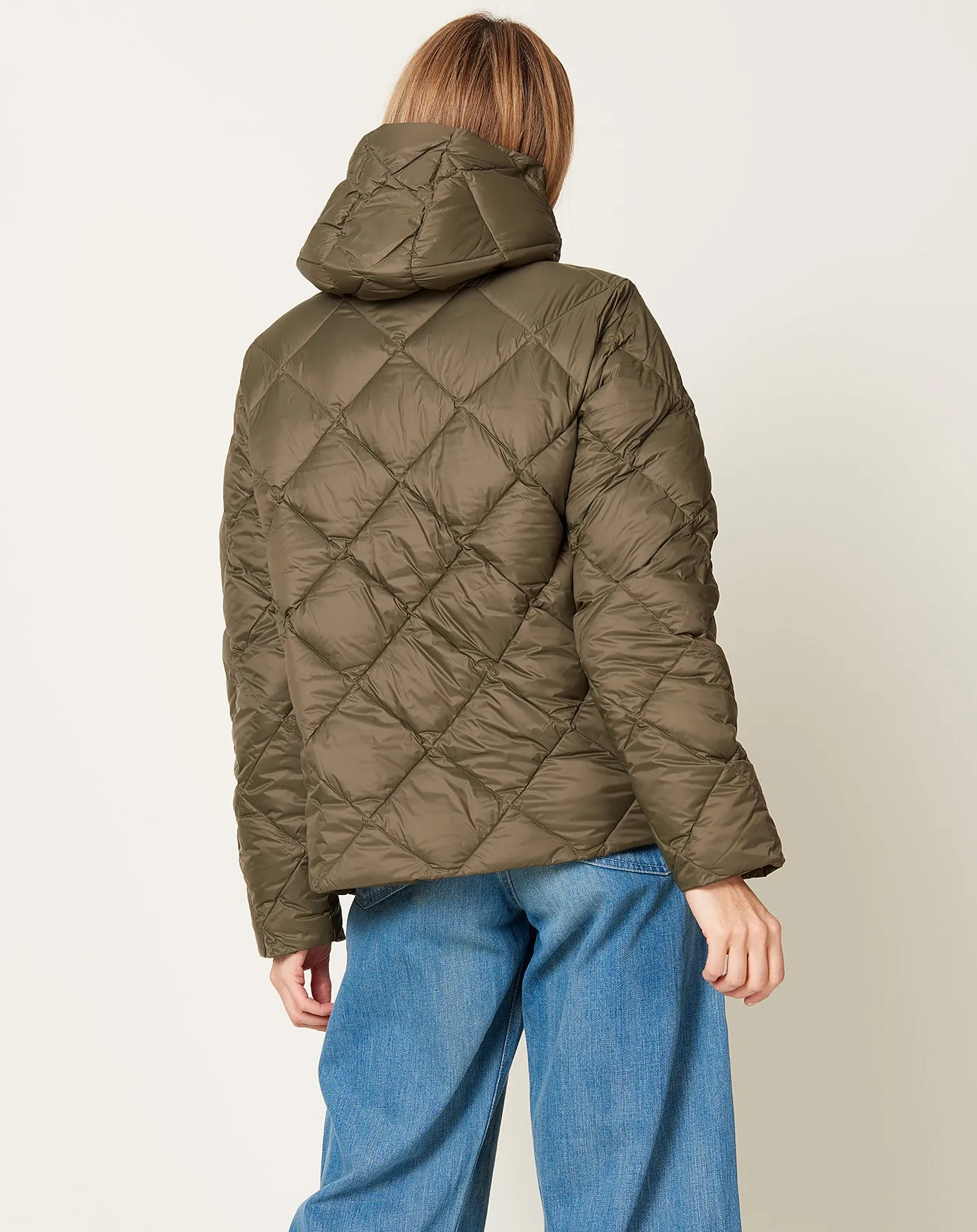 Hood Down Jacket in Olive