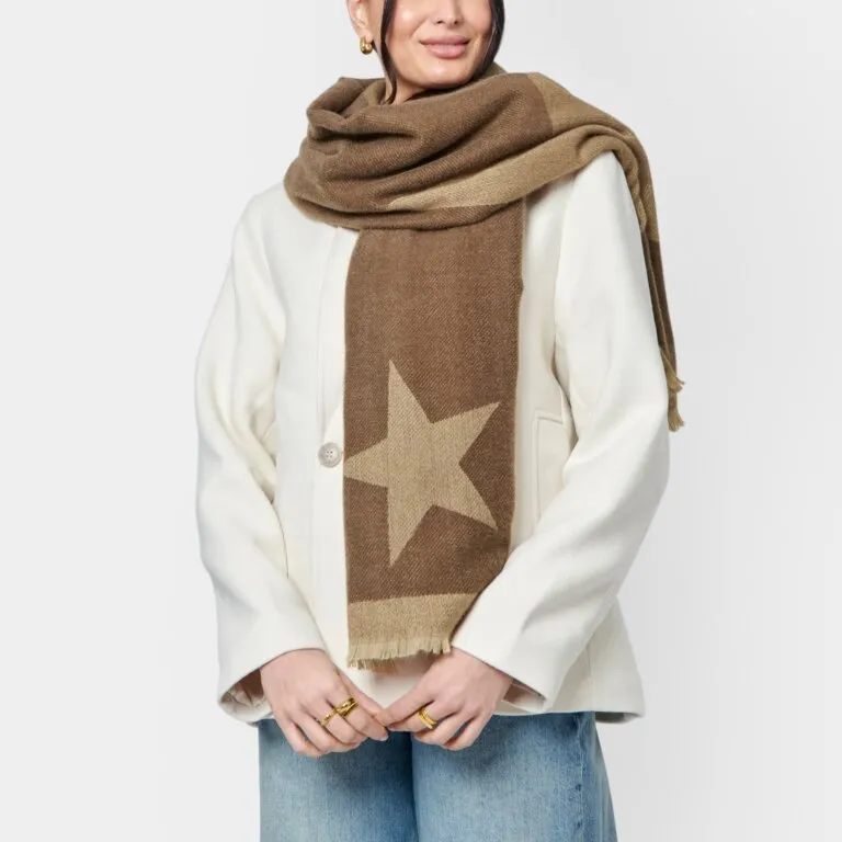 Katie Loxton Chocolate Large Star Printed Blanked Scarf