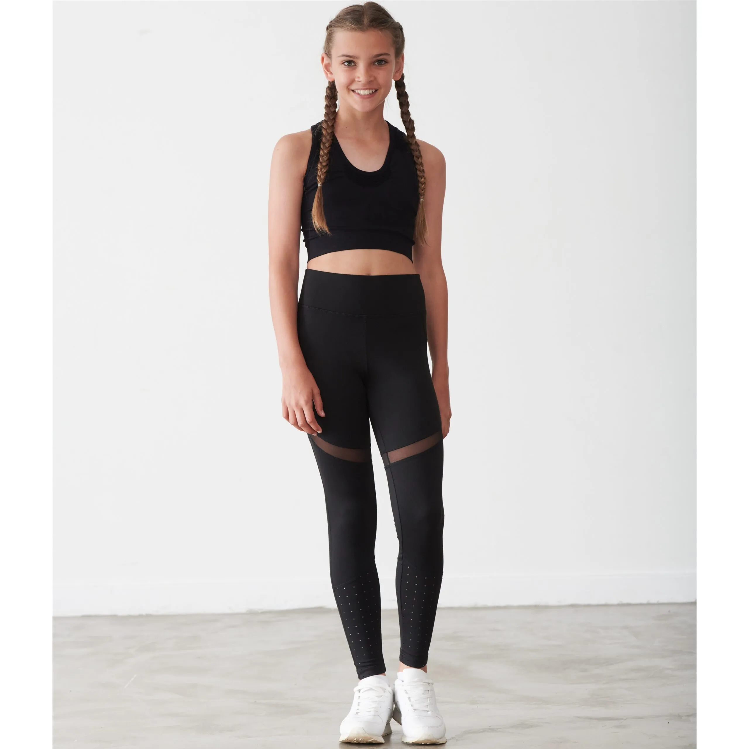 KM673 Girls black panelled leggings