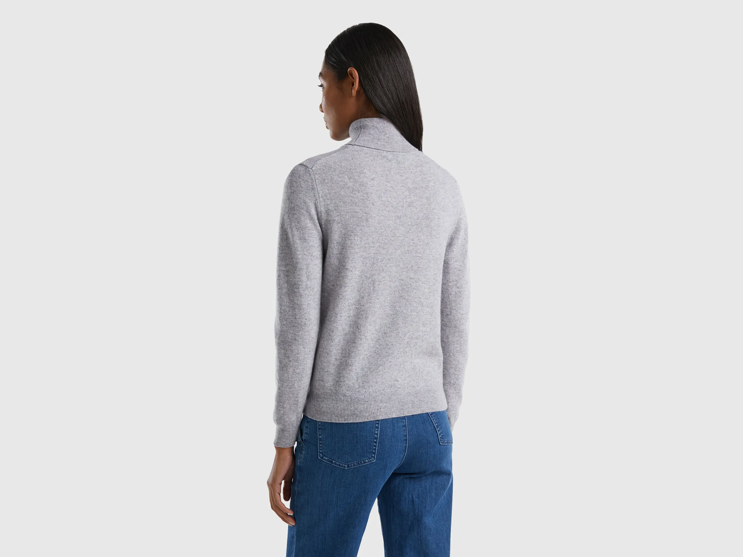 Light gray turtleneck in pure Merino wool - Light Gray | Benetton