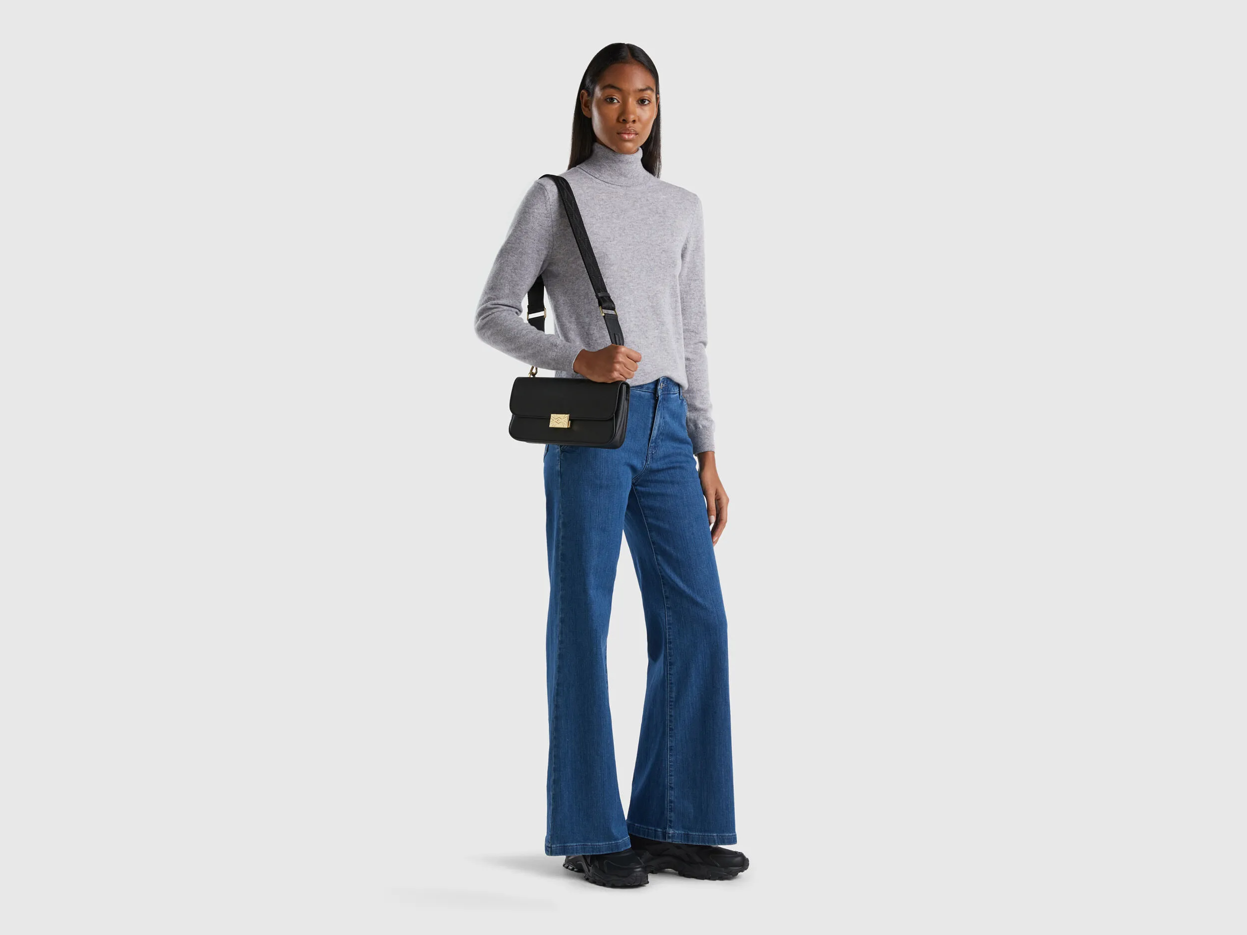 Light gray turtleneck in pure Merino wool - Light Gray | Benetton