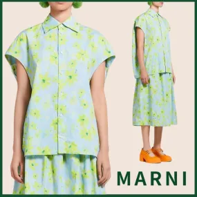 MARNI  |Light green poplin cocoon shirt with Parade print